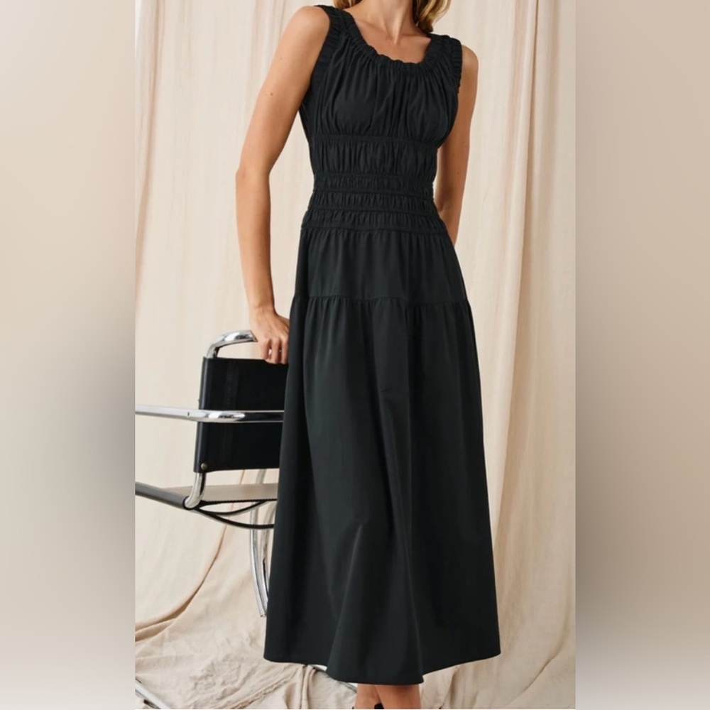 Rails Anastasia Shirred Tiered Maxi Dress Sz Small Black Cottage NEW